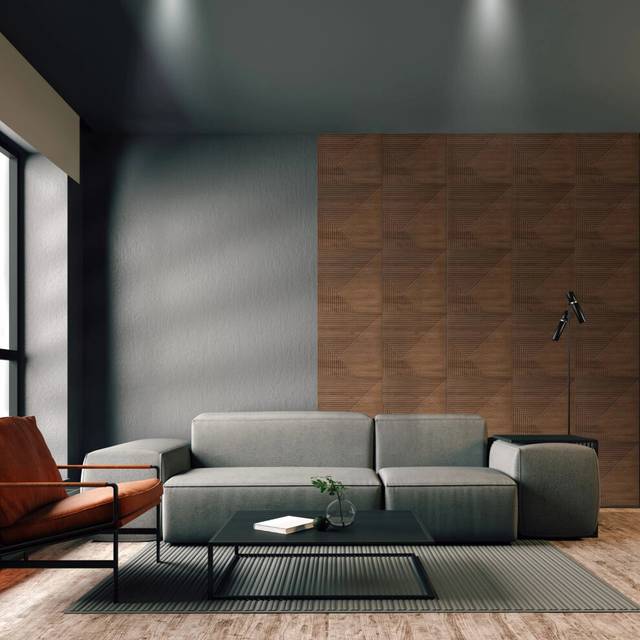 (Matte Wooden, Set of 10) 3D Wall Panels (50x50cm) Chevron Line Design