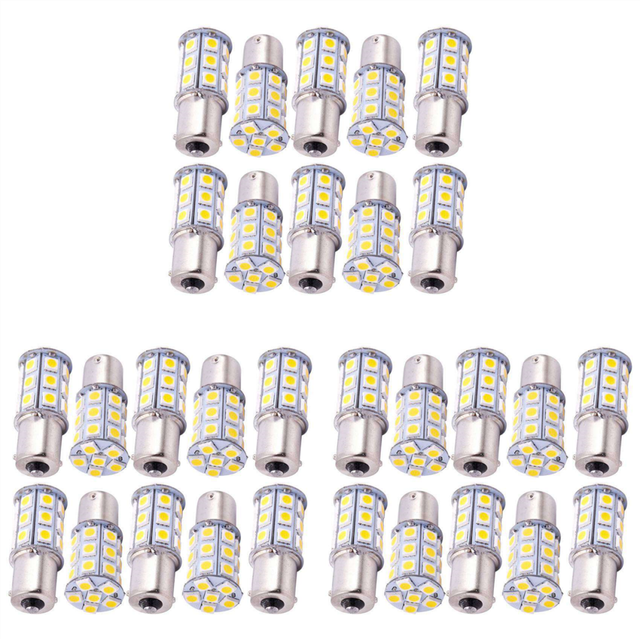 30X Warm White 27 SMD LED 1156 1141 1003 RV Trailer Interior Light Bulbs