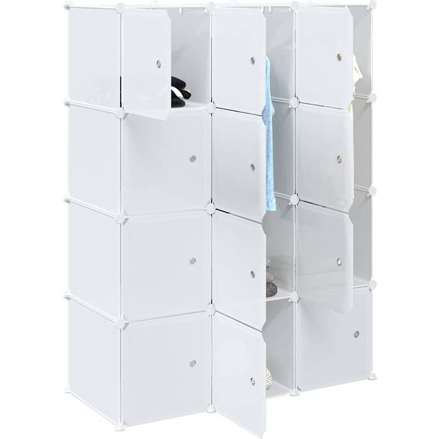 vidaXL Storage Cube Organiser with 12 Cubes and Hanging Rods PP - White