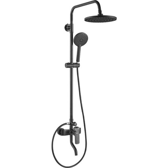 Black Bathroom Shower Set Rain Head Bath Mixer With Hand Faucet Rainfall Chrome