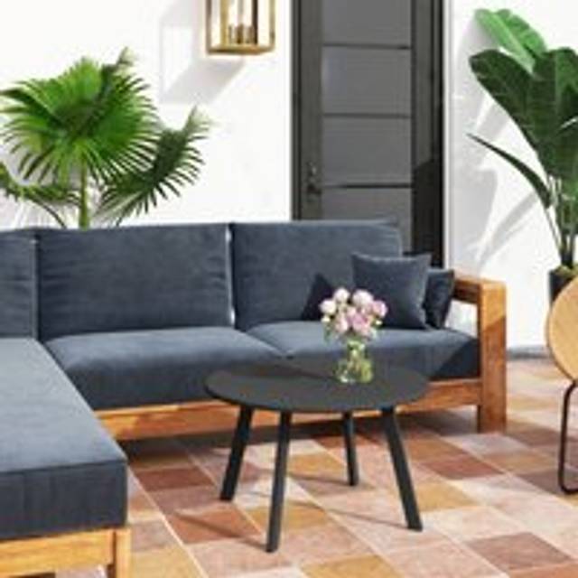 Outsunny 70cm Round Coffee Table with Non-Slip Foot Pads - Black | TJ Hughes