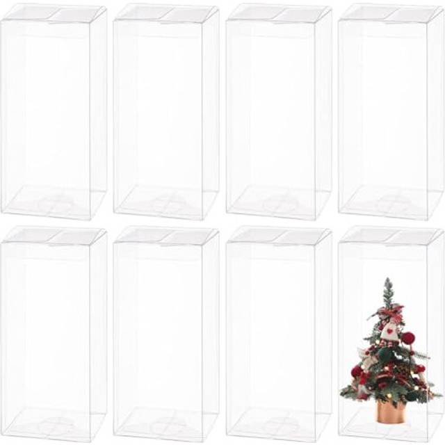 BENECREAT 20PCS 7x7x16cm Clear Wedding Favour Boxes with Protective Film, Rectangle PVC Transparent Gift Boxes for Birthday, Wedding, Party Favors