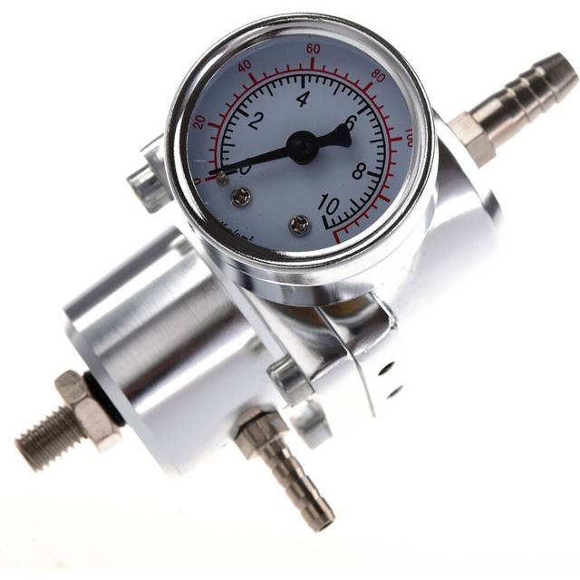 Universal Car Adjustable Fuel Pressure Regulator with Gauge Silver