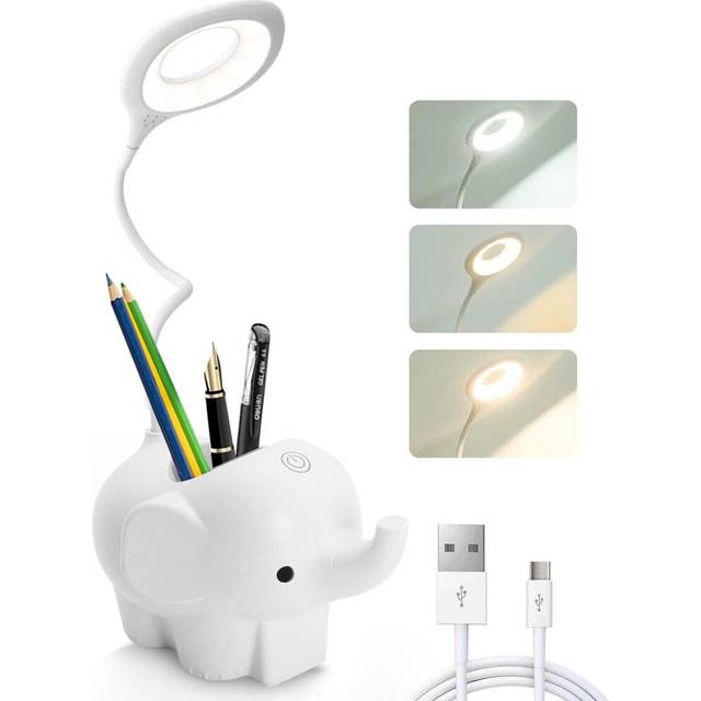 LED Desk Lamp with Pen Holder, Wireless, Touch Control Light Adjustable Flexible USB Rechargeable Battery (White)