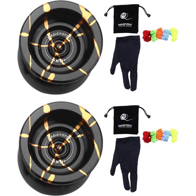 2X N11 Alloy Aluminum Professional Yoyo Unresponsive Yoyo Ball (Black Golden) Bag, Glove 5 Strings
