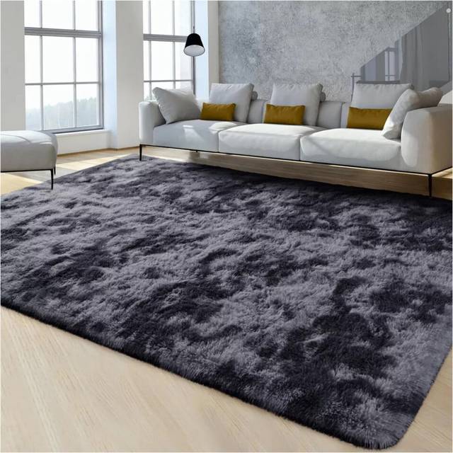 (80cm x 300 cm (2 ft 6 in x 10 ft), Tie-Dye Grey/Black Grey Shaggy Rugs) Fluffy Rug Non-Slip Shaggy Rugs Living Room Carpet