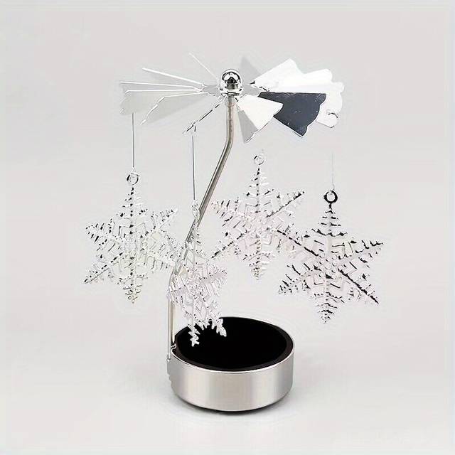 (Snowflake) Carousel Rotary Candle Holder Metal Spinning Romantic Tea Light Stand Candlestick