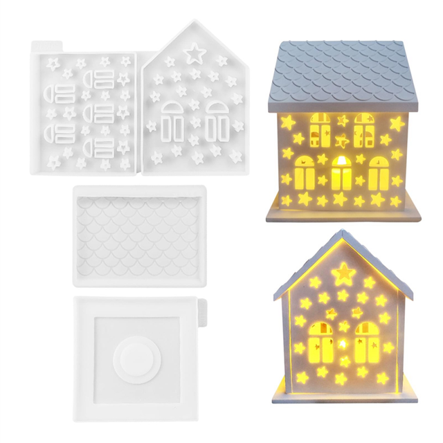 WuLinshop 4pcs/set 3D House Silicone Molds for Resin Concrete