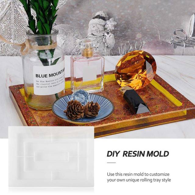 Resin Mold Silicone, Rectangle Rolling Tray Molds for Epoxy Resin, Resin Serving Board Mold with Edges