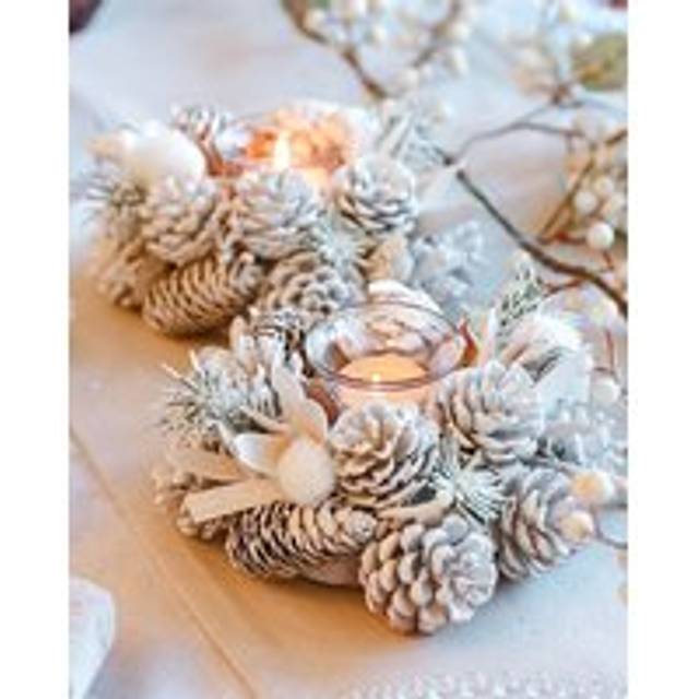 Set of 2 Wild Wonderland Single Table Centrepiece Christmas Decoration Candle Holder Tealight Holders - White - One Size