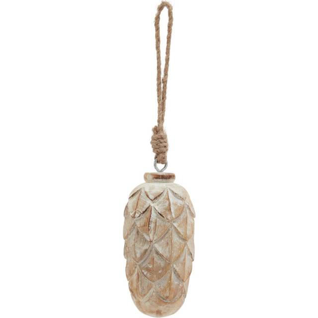 Antique White Wash Pine Cone Bauble - Wood - L6 x W6 x H13 cm - Brown