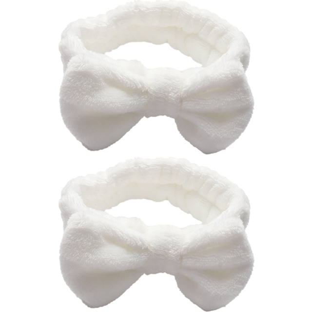 2Pcs Women Beauty Headbands, Comfort to Wash Makeup Shower Facial Skincare Spa Thick Hair Band -white