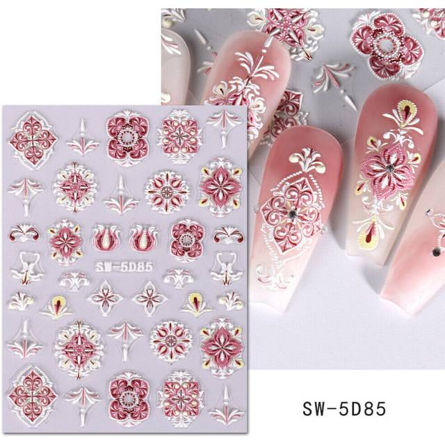5D Embossed Wedding Nail Stickers Flowers Lace Bride Decorations Decal Manicure!