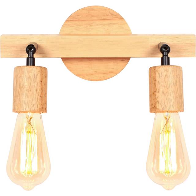 Solid Wood Wall Light Modern 2-Lights Wall Sconce Retro Wall Lamp for Hallway Living Room Bedroom