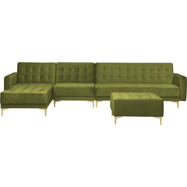 Right Hand Modular Velvet Sofa with Ottoman Green ABERDEEN