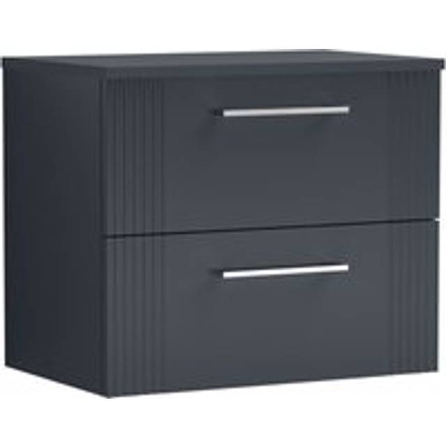 Retro 2 Drawer Wall Hung Vanity Unit with Colour Coordinating Worktop - 600mm - Satin Soft Black - Balterley