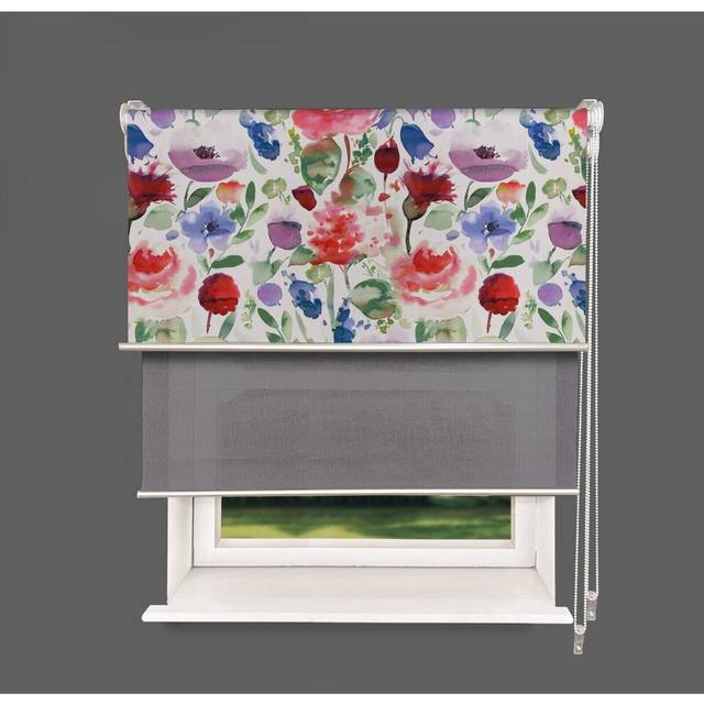(60 cm Width x 140 cm Drop, Summer) Lister Cartwright Floral Double Blackout Roller Blind Privacy Shades Roller Blinds Child Safety
