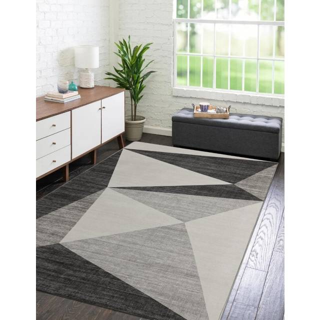 (120cm X 160cm, Modern Geo Grey) Modern 8mm Thick Anti-Shed Stain-Resistant Rug