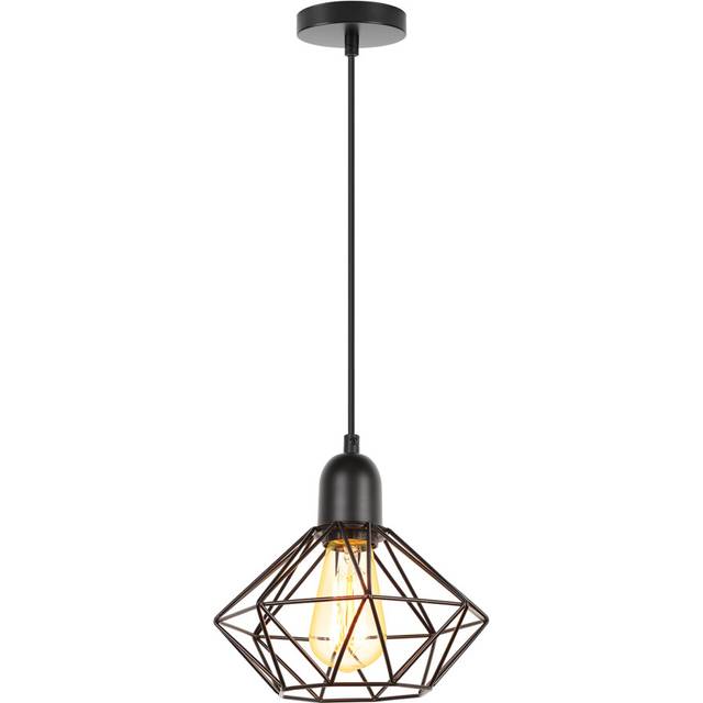Vintage Pendant Light Retro Ceiling Lamp E27 Metal Lampshade Ã20CM Indoor Pendant Light for Living Room Kitchen Bedroom (Black)