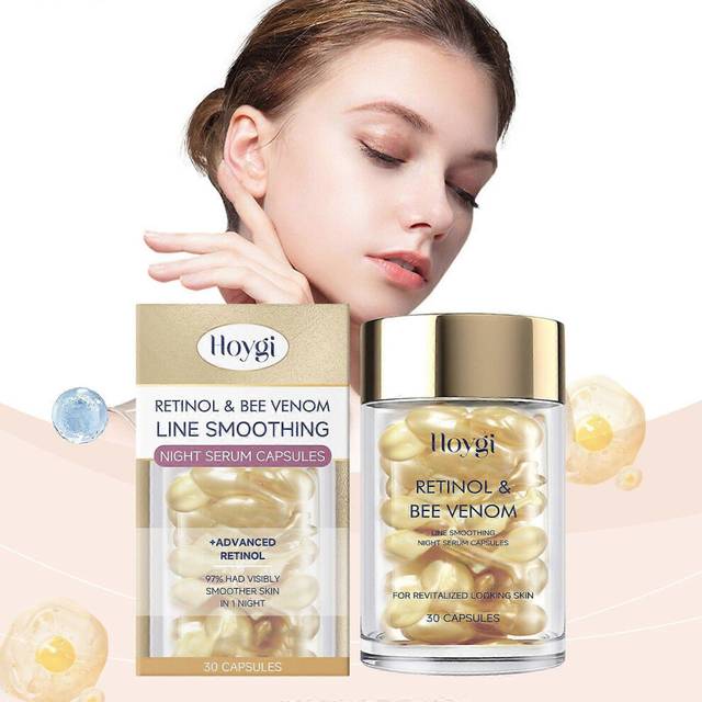 (2PCS) Retinol & Bee Venom Capsules Cream Fine Line Smoothing Night Serum Capsules, Anti-Aging Wrinkle Hydrating Repairing Glowing Brightening Skin Fa
