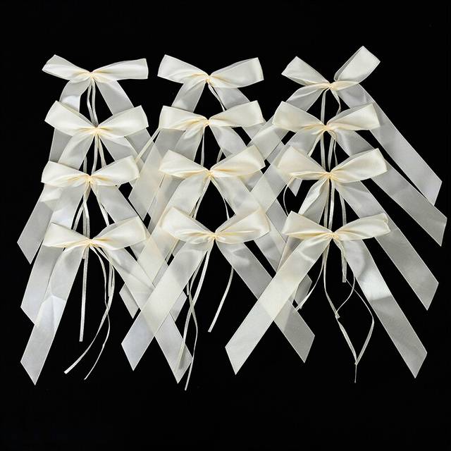 (50Pcs, B02) 50pcs White Champagne Satin Twist Tie Bows DIY Craft Gift Wrap  Wedding Car Decoration Ribbon Bows For Wedding Christmas Party