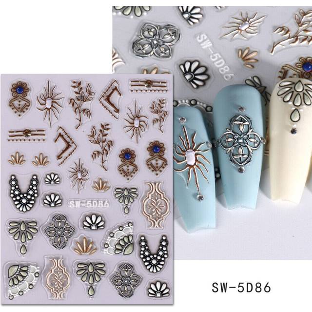5D Embossed Wedding Nail Stickers Flowers Lace Bride Decorations Decal Manicure!