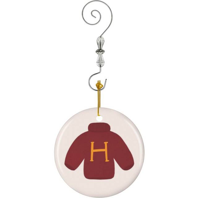 (Molly's Christmas Sweater With Letter H-4405) Christmas Ornaments Ceramic Charm with Hook Crystal Handmade Xmas Tree Decorations KeepsakeÂStocking S