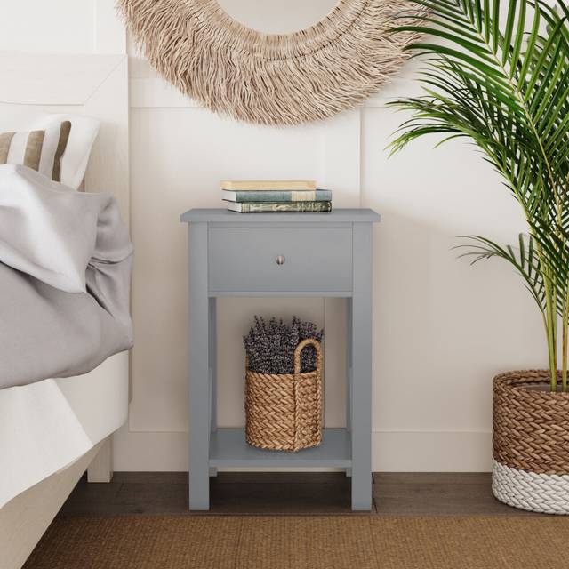 (1x Grey) Wooden 1-Drawer Bedside Sofa Side End Table X-Frame Nightstand with Storage Shelf