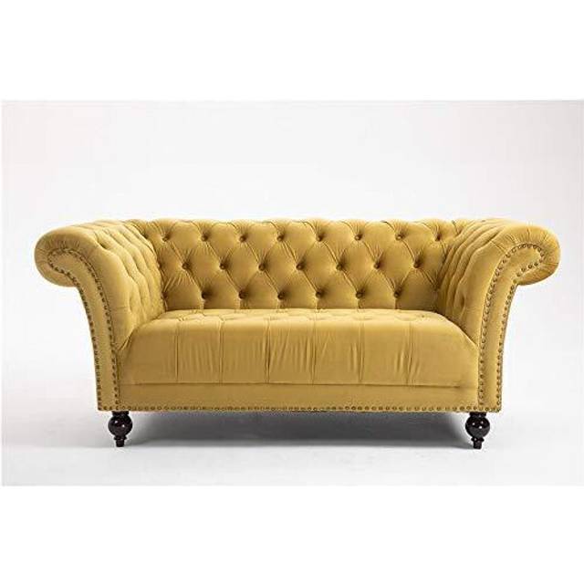 (2 Seater Sofa Mustard) DProT Handmade Chesterfield Sofa Armchair 1.5, 2 or 3 Seater Settee Love Seat Velvet