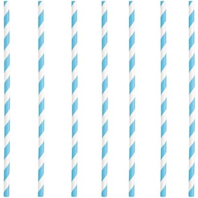 Powder Blue Striped Eco-Friendly Paper Straws - Pack of 10