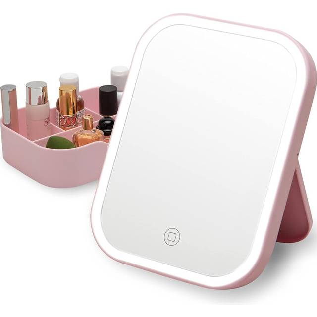 Lighted Table Makeup Mirror with LED Lights,  Portable Vanity Desk Mirror,Rechargeable Cosmetic Mirror,