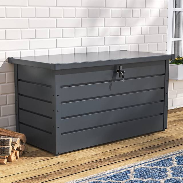 Waterproof Metal Outdoor Garden Storage Box Flat Top 350 L, Black
