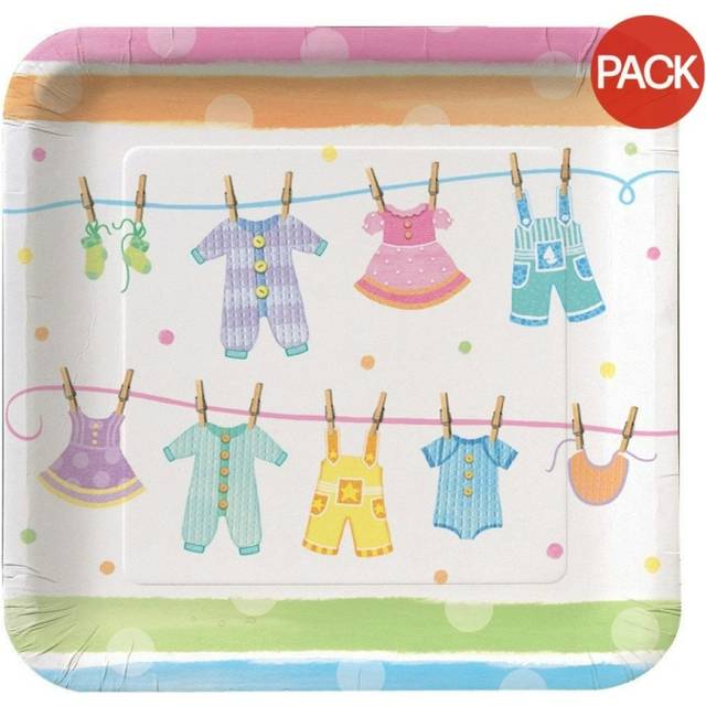 Creative Party Clothes Baby Shower Dinner Plate (Pack of 8) - Multicoloured