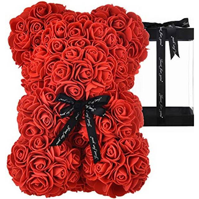 AZXU Rose Bear - rose teddy bear on Every Rose Bear -flower bear Perfect for Anniversary's,Rose Bear, Mothers, rose teddy bear. - Clear Gift Box