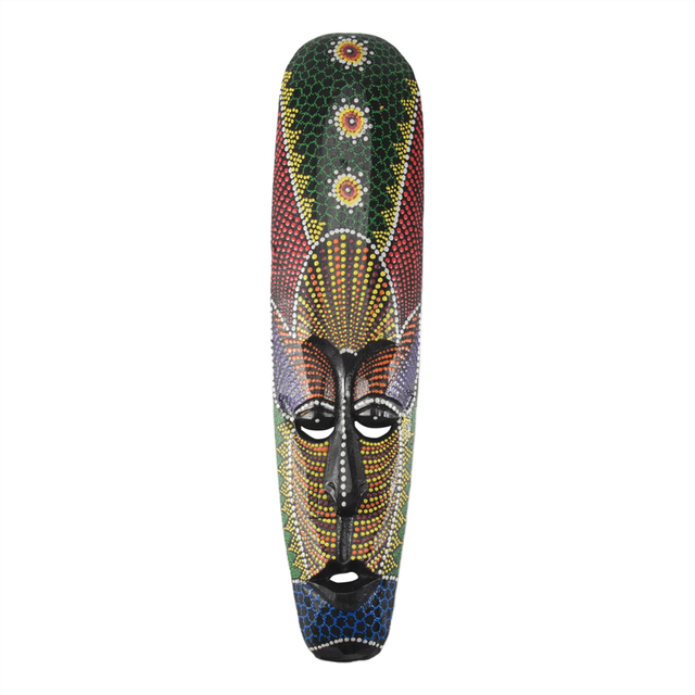 Mask Wall Hanging Solid Wood Carving Painted Wall Decor B