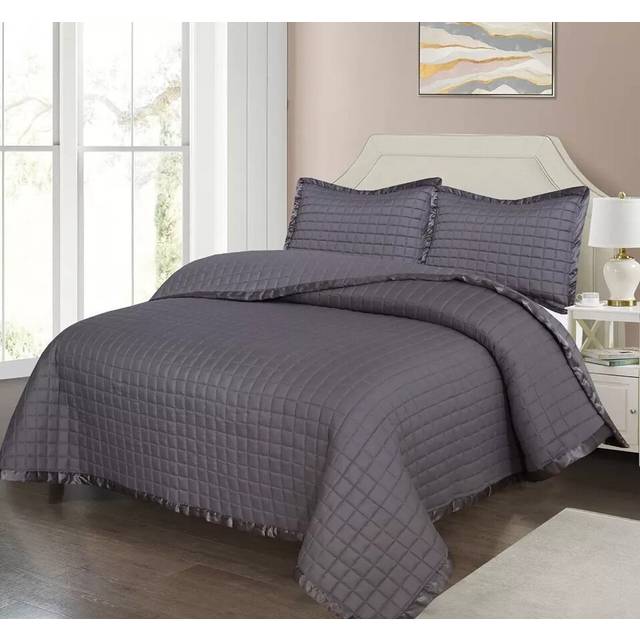 (Grey, Super King 250x270cm) New Luxury Embossed Osca Bedspread Bedding Set