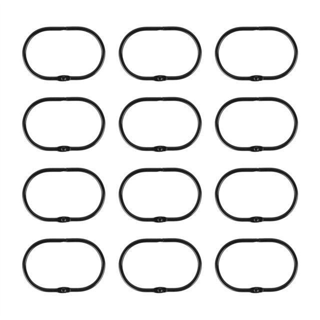 12 Pcs Open Shower Curtain Hook Rings Oval Hanging for Rod Hooks Metal Bathroom Black