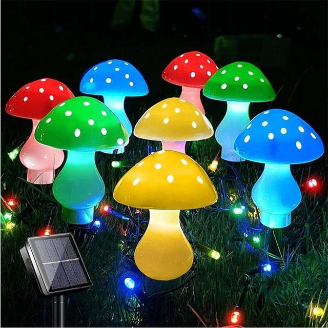 Solar Mushroom Fairy String Lights 8 LED Outdoor Garden Decor Yard Pathway Lamp-Multicolour