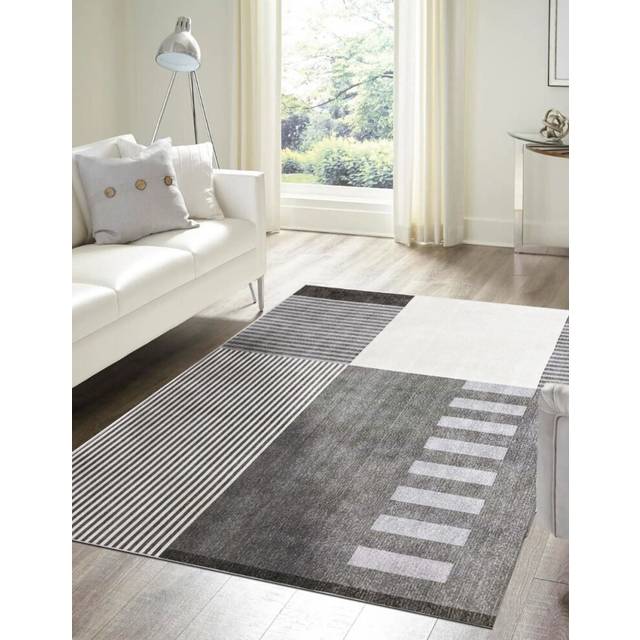 (120cm X 160cm, Geo Grey) Modern 8mm Thick Anti-Shed Stain-Resistant Rug