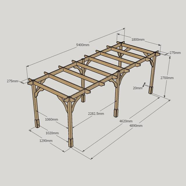 (Rustic Brown, 5.4m - 6 Post) Premium Pergola - 1.8m Width