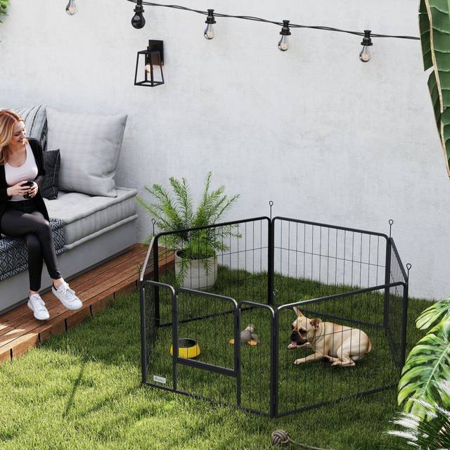 PawHut Dog Playpen, 6 Panels Puppy Pen Dog Playpen, 60cm High, Black