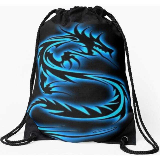 Drawstring Bag Blue Neon Dragon Sport Gym Shoe Backpack