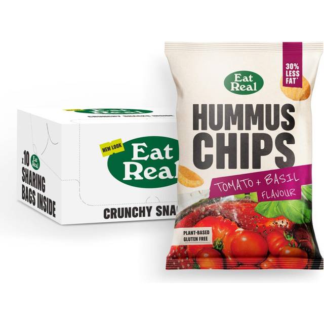 Eat Real, Hummus Chips, Tomato and Basil, 10 X 110g, Gluten-Free Crisps Multipack, Vegan-Friendly, Healthy Snacks, Plant-Based