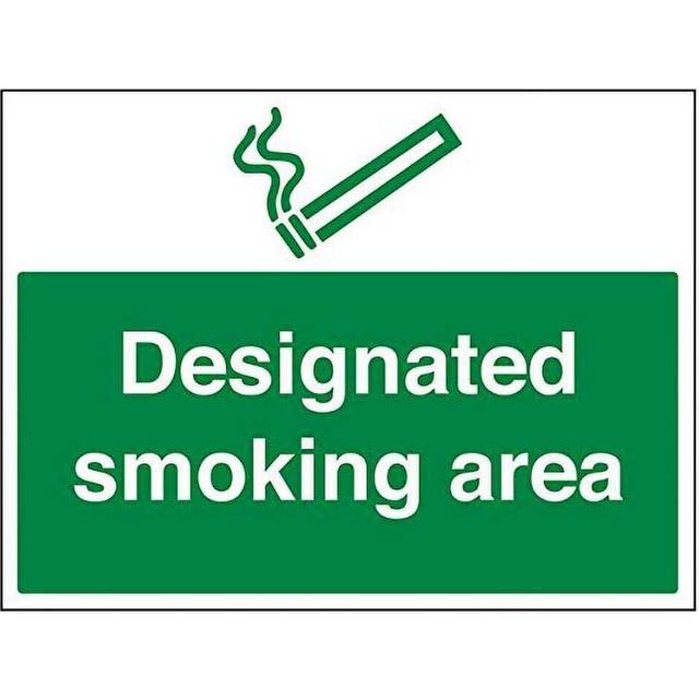 VSafety Designated Smoking Area Prohibition Sign - Landscape - 400mm x 300mm - Self Adhesive Vinyl