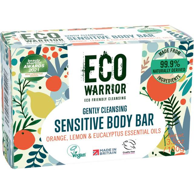 Eco Warrior Sensitive Body Soap Bar - Vegan, Cruelty Free, No SLS or Parbens, Gently Cleansing With Green Clay & Orange, Lemon, Eucalyptus Essential