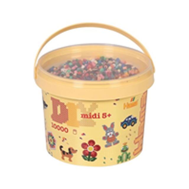 Hama Midi Beads 10000 Fuse Beads Bucket Set With 5 Coloured Pegboards