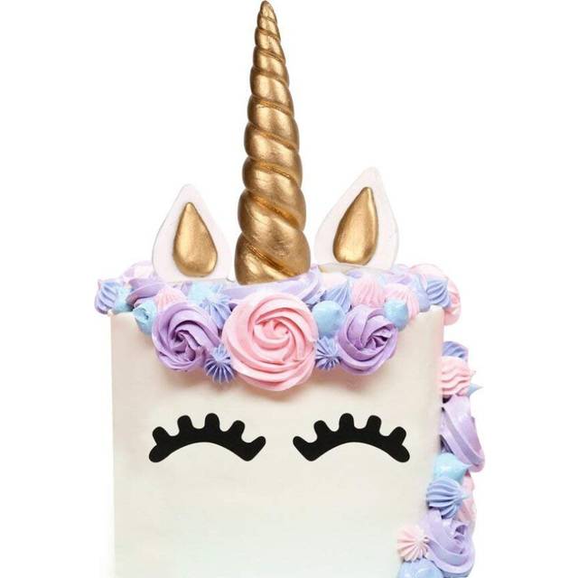 Unicorn Cake Topper Handmade Gold Birthday Cake Topper, Unicorn Horn, Ears and Eyelash Cake Decorations, Cute Unicorn Birthday/Baby Shower/Holiday