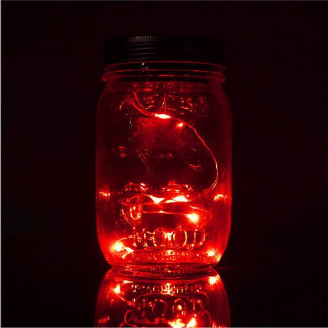 (Red) Christmas light Solar Power Hanging Glass Jar Lamp 8 LED Beads Garden Courtyard Landscape Decor Light
