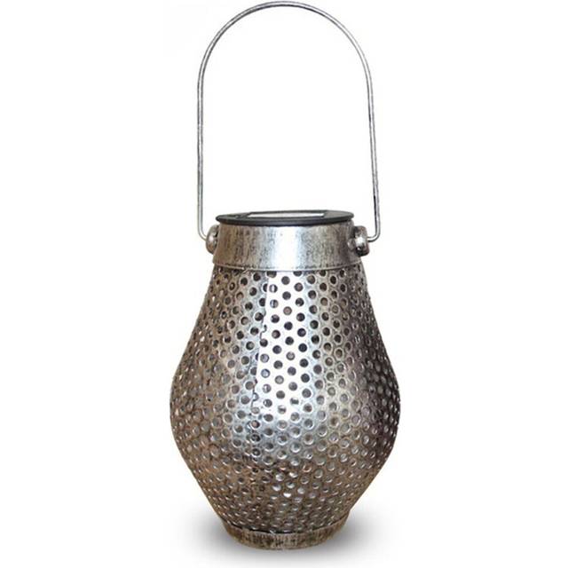 (Sliver) Solar LED Hanging Light Retro Hollow Lantern Outdoor Garden Yard Decoration Lamp