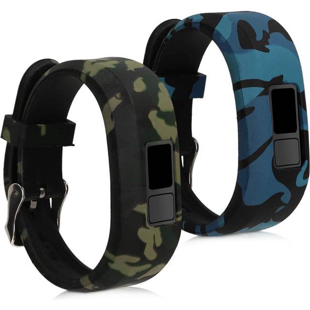 2x Silicone Straps Compatible with Garmin Vivofit jr. / jr. 2 - Set of 2 Fitness Tracker Replacement Watch Band Strap - camouflage Black/Light